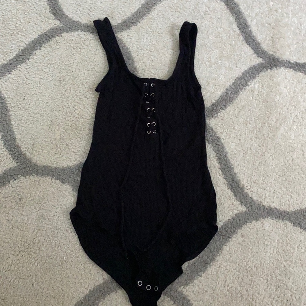 Black bodysuit with tie in front